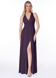 Azazie Jaclyn Bridesmaid Dresses Plum A-Line Pleated Chiffon Dress image1