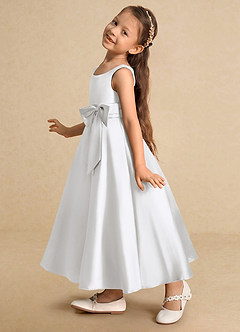 Azazie Lindy Flower Girl Dresses White A-Line Pleated Matte Satin Dress image9