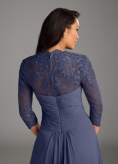 Azazie Devereaux Mère de la mariée Robes Robe Trapèze en Mousseline de soie Dentelle Bleu Orageux image3