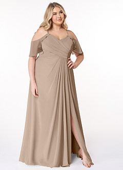 Azazie Dakota Brautjungfernkleider A-Linie V-Hals Gefaltet Chiffon Kleid Taupe image9