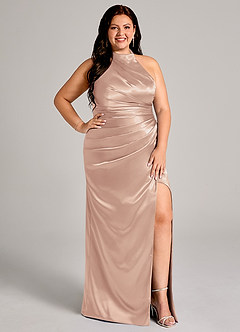 Azazie Jemma Brautjungfernkleider Etui Plissee Metallischer Satin Kleid Englisches Rosa image11