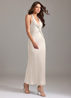 Azazie Valerie Bridesmaid Dresses White Alabaster Mermaid Pleated Stretch Satin Dress image4