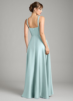 Azazie Shaude Bridesmaid Dresses Sea Glass A-Line Pleated Stretch Satin Dress image2