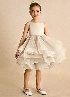 Azazie Tinie Flower Girl Dresses Champagne Ball-Gown Bow Tulle Dress image2
