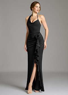 Azazie Gwyneth Bridesmaid Dresses Black Mermaid Pleated Premium Stretch Jersey Dress image5