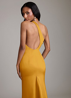 Azazie Voni Bridesmaid Dresses Butterscotch Mermaid One Shoulder Stretch Satin Dress image4