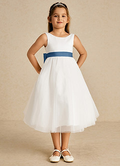 Azazie Kavi Flower Girl Dresses Ivory Twilight A-Line Bow Matte Satin Dress image2
