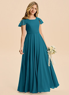 Azazie Cady Junior Ink Blue A-Line Pleated Chiffon Dress image3