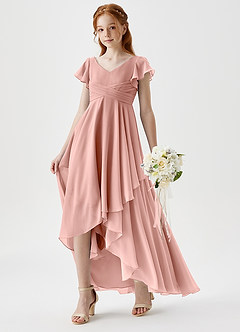 Azazie Caria Junior Rosette A-Line Pleated Chiffon Dress image1