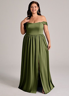 Azazie Calianna Bridesmaid Dresses Olive A-Line Off the Shoulder Stretch Satin Convertible Dress image8