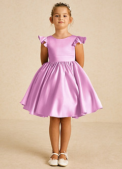 Azazie Tootsie Blumenmädchenkleider A-Linie Schleifen Matte Satin Kleid Bonbonrosa image3