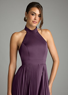 Azazie Zienna 신부 들러리 드레스 A라인 주름진 스트레치 새틴 바닥 길이 드레스 image5