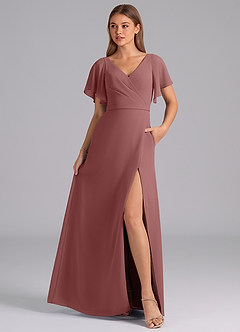 Azazie Ambrosia Bridesmaid Dresses Desert Rose A-Line Pleated Chiffon Dress image3