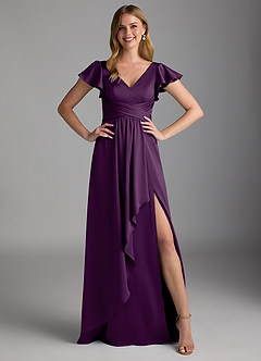 Azazie Omari Bridesmaid Dresses Grape A-Line Stretch Satin Dress image6