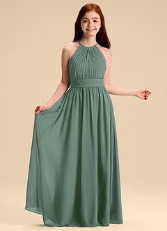 Azazie Malone Junior Abito A-Line in Chiffon Plissettato Eucalipto image6