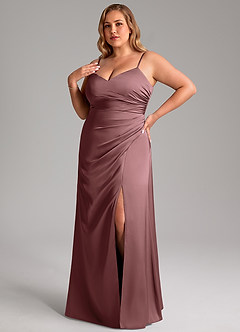 Azazie Azuree Bridesmaid Dresses Vintage Mauve A-Line Pleated Stretch Satin Dress image9