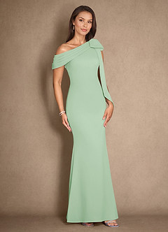 Azazie Myers Mother of the Bride Dresses Dusty Sage Mermaid Pleated Stretch Crepe Dress image3