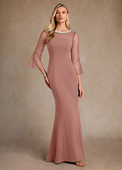 Azazie Bellevie 신부의 어머니 드레스 쉬스 구슬 스트레치 크레이프 플로어 길이 드레스 image4