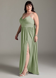 Azazie Zeya Brautjungfernkleider A-Linie Plissee Stretch-Satin Kleid Staubiger Salbeigrün image13