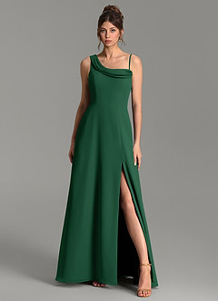 Azazie Thea Jurken voor bruidsmeisjes Jurk van Chiffon met A-lijn One-shoulder Donkergroen image6