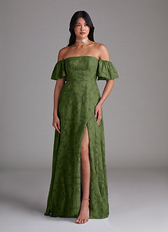 Azazie Sue Bridesmaid Dresses Olive A-Line Off the Shoulder Floral Burnout Convertible Dress image5