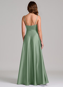 Azazie Amani At-home Try On Dresses Dusty Blue A-Line Pleated Stretch Satin Dress image5