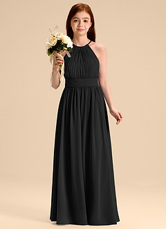 Azazie Malone Junior Black A-Line Pleated Chiffon Dress image4