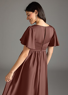Azazie Verna Gravid brudtärna klänningar Klänning A-Line Ruched Golvlängd Stretch Satin image8