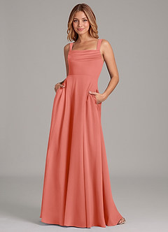 Azazie Shaude Bridesmaid Dresses Salmon Pink A-Line Pleated Chiffon Dress image1