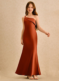 Azazie Almond Girls Formal Sukienki dla dziewczynek sypiących kwiaty Osłona Jedno ramię Satyna elastyczna Długość podłogi Sukienka image6