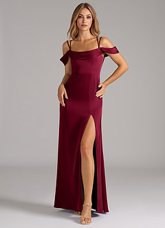 Azazie Callan Bridesmaid Dresses Burgundy A-Line Pleated Stretch Satin Convertible Dress image3