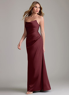Azazie Lucille Bridesmaid Dresses Cabernet Mermaid Strapless Stretch Satin Convertible Dress image3