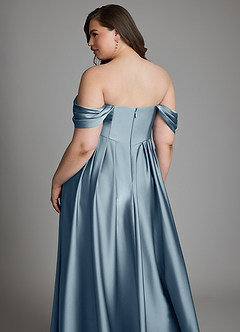 Azazie Loisa Prøv-derhjemme-kjoler A-linje Off the shoulder Stræk satin Gulv-længde Kjole image16