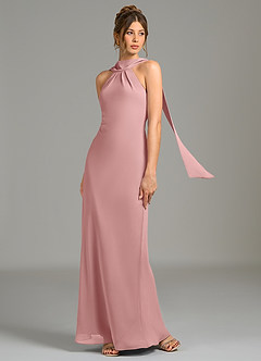 Azazie Cassiana Robes de demoiselle d'honneur Robe Sirène en Mousseline de soie Plissée Rose Poussiéreuse image1