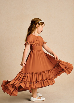 Azazie Kass Flower Girl Dresses Cinnamon A-Line Pleated Chiffon Dress image5