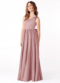Azazie Hathaway Junior Dusty Rose A-Line Bow Matte Satin Dress image4