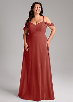 Azazie Marley Bridesmaid Dresses Terracotta A-Line Off the Shoulder Chiffon Convertible Dress image13