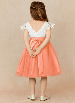 Azazie Vetty Robe Demoiselle D'honneur Fillette Robe Trapèze en Tulle Dentelle Ivoire Coucher De Soleil image2