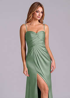 Azazie Sabrine Final Sale Matcha A-Line Sweetheart Neckline Stretch Satin Dress image6