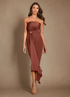 Azazie Dinanta Abiti per la Madre della Sposa Abito Colonna in Chiffon Plissettato Auburn image2