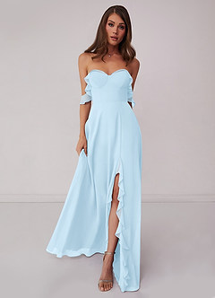 Barbie ♥ Azazie Bridesmaid Dresses Sky Blue A-Line Off the Shoulder Chiffon Convertible Dress image3