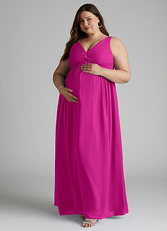 Azazie Yetta Abiti da damigella d'onore premaman Abito A-Line Arricciato con Scollo a V Chiffon Floor-Length image9