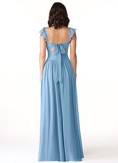 Azazie Lissa Jurken voor bruidsmeisjes Jurk van Chiffon met A-Lijn Kant Staal Blauw image2