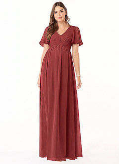 Azazie Verna Maternity Bridesmaid Dresses A-Line V-Neck Ruched Chiffon Floor-Length Dress image3