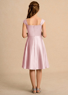 Azazie Budle Girls Formal Flower Girl Dresses Powder Pink A-Line Pleated Matte Satin Dress image2