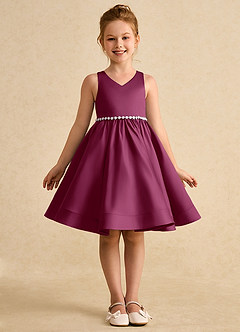 Azazie Julietta Flower Girl Dresses Mulberry Ball-Gown Convertible Tulle Dress image9