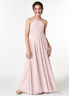 Azazie Ginger Junior Blushing Pink A-Line Pleated Chiffon Dress image5