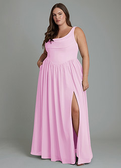 Azazie Novi Vestidos de damas de honor Vestido Rosa Caramelo de Gasa de Línea A con Plisado image7