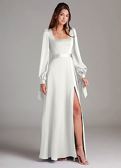 Azazie Leonia Suknie dla druhen Linia A Długi rękaw Satyna elastyczna Do ziemi Sukienka image3