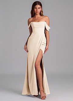 Azazie Johana Jurken voor bruidsmeisjes Converteerbaar Jurk van Chiffon met Zeemeermin Off the Shoulder Wit Albast image3